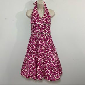 Vtg Lilly Pulitzer halter dress size 4 class act pink floral embroidered pockets